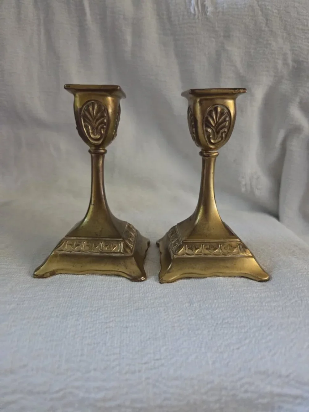 Pair Brass Square Candlestick Holders  Taper Candle Traditional Style 4